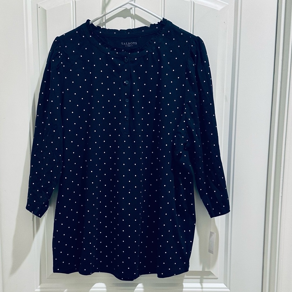 Talbots Navy/White Knit Top 2X NWT
